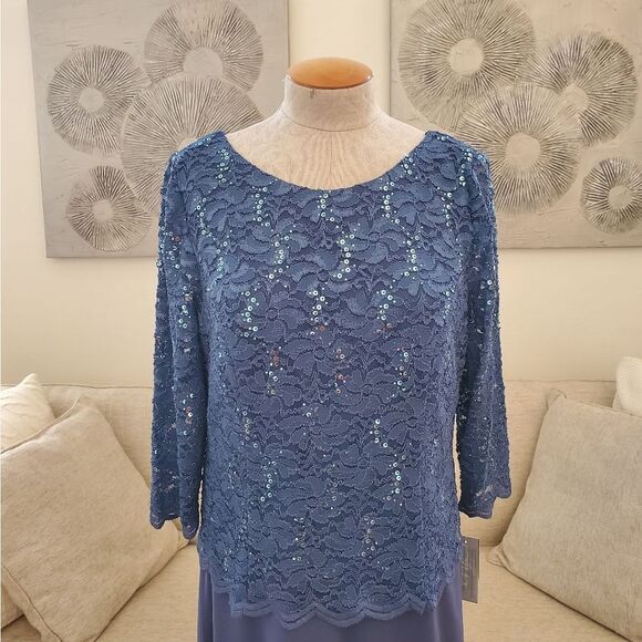 ALEX EVENINGS | 3/4 Sleeve Stretch Lace Bodice - Picture 5 of 14